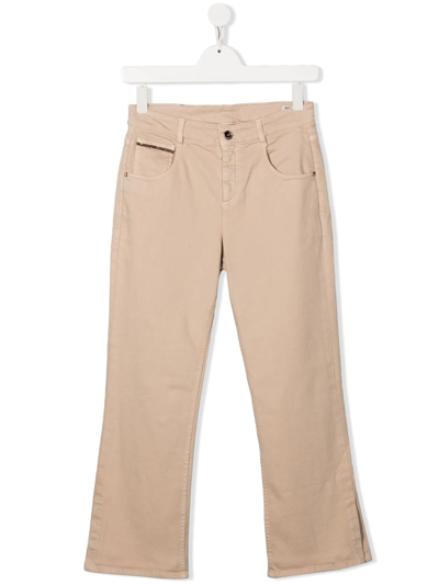 Brunello Cucinelli Kids' Cropped Flared-leg Trousers In Sabbia