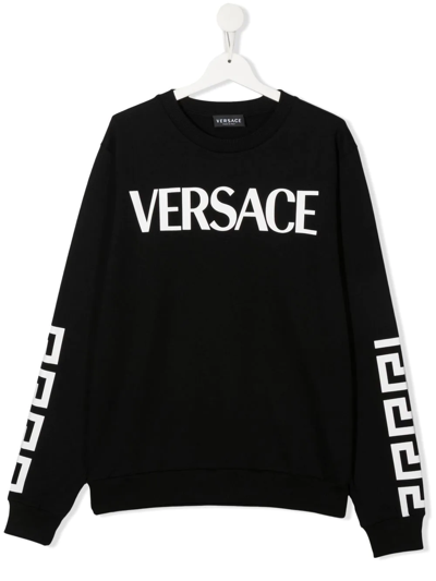 Versace Teen Greca Logo-print Sweatshirt In Black