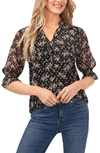 Cece Floral Print Tie Neck Blouse In Black/ Multi