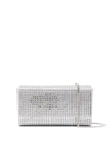 Amina Muaddi Paloma Embellished Chain In Satin Light Grey + White Crystals
