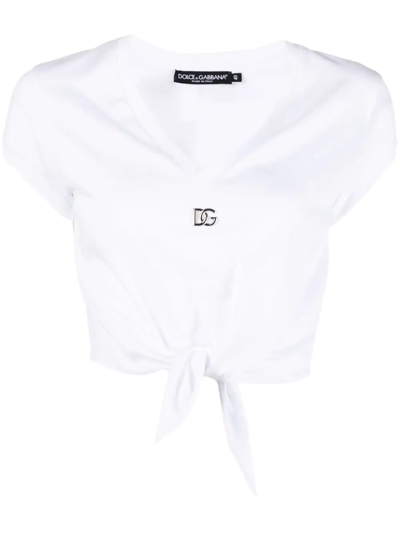 Dolce & Gabbana Dg Knot-front T-shirt In White