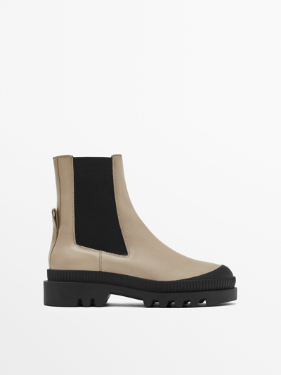 Massimo Dutti Leather Chelsea Boots With Rubberised Toe In Brown