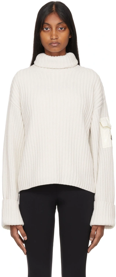 Moncler Shell-trimmed Ribbed Wool Turtleneck Sweater In Bianco