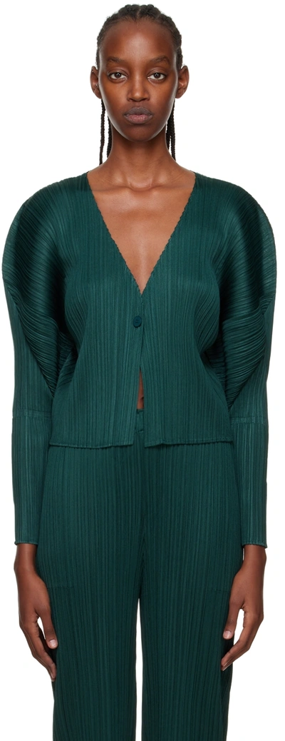 Issey Miyake Monthly Colours August Pleated Cardigan In Dark Green