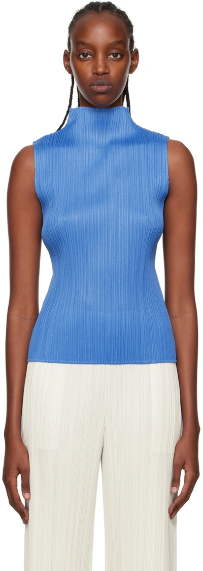 Issey Miyake Monthly Colours August Pleated High-neck Top In Steel Blue