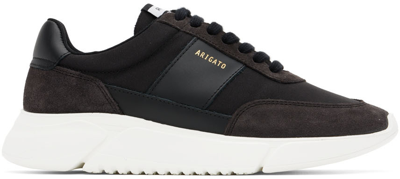 Axel Arigato Black And White Genesis Sneakers In Calf Leather And Rubber With Gold-colored Logo Engraved On The S In Blk/white