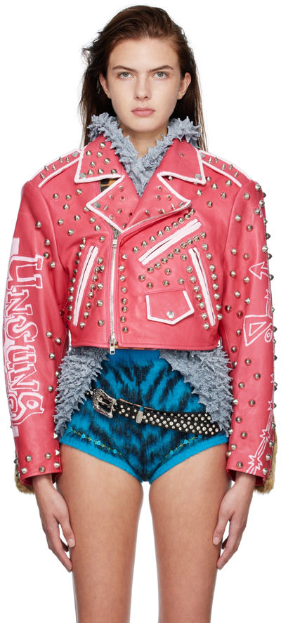 Doublet Pink Cropped Leather Jacket
