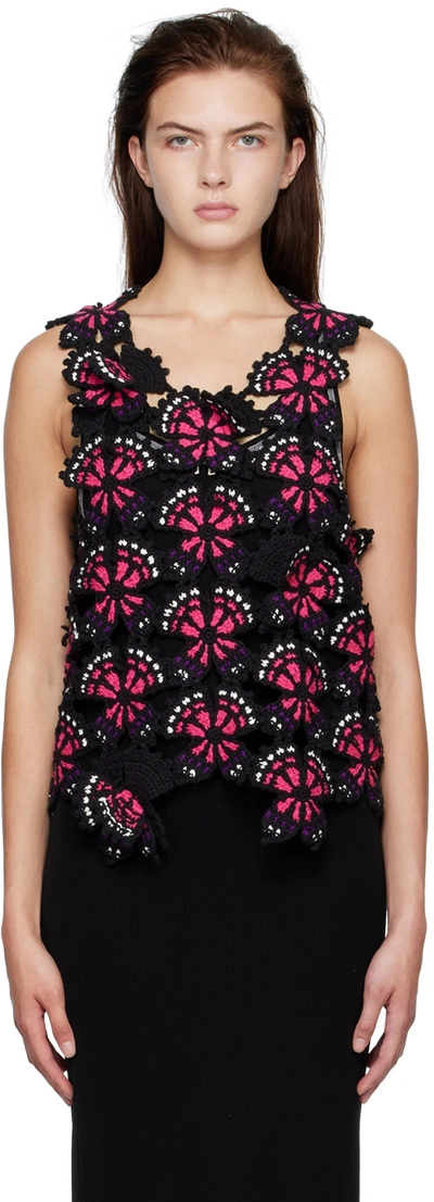 Doublet Black & Pink Butterfly Tank Top