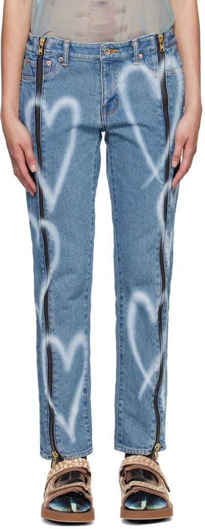 Doublet Blue Zip-up Jeans In Indigo