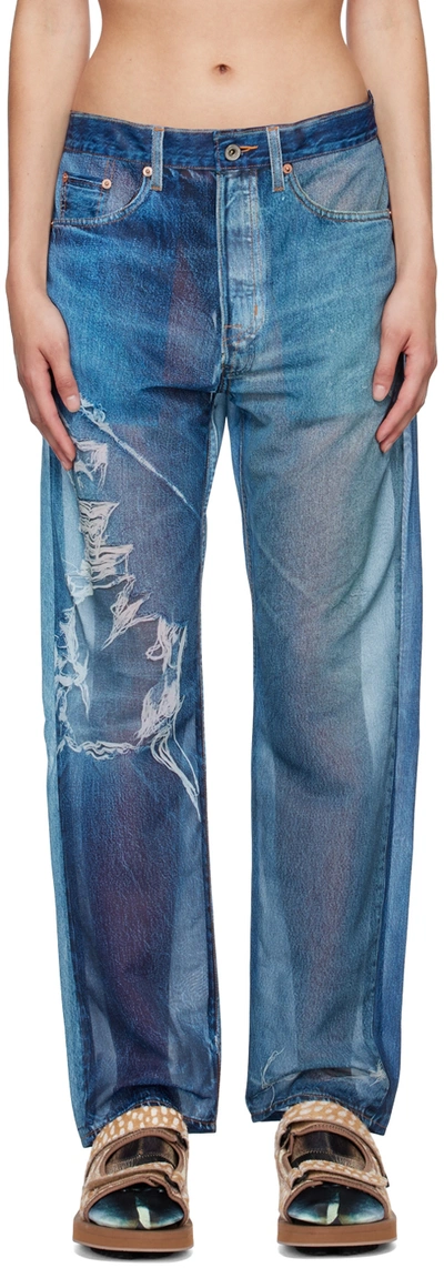 Doublet Indigo See-through Print Denim Trousers