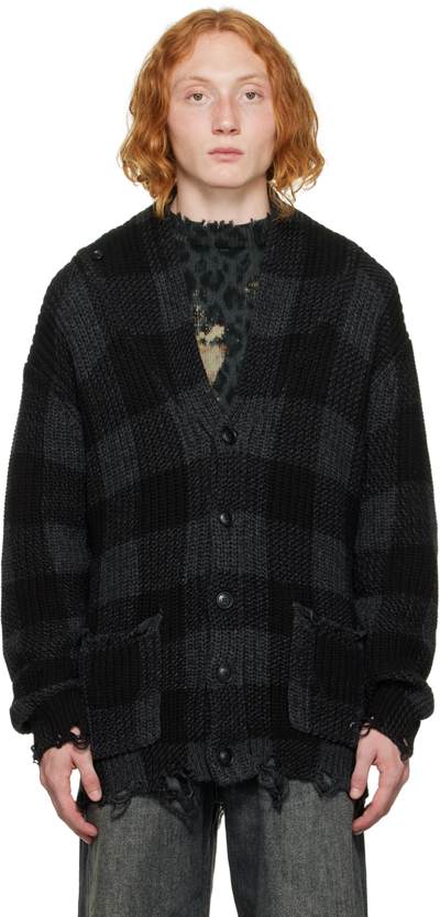 R13 Shawl Lapel Checkered Cardigan In Black Charcoal