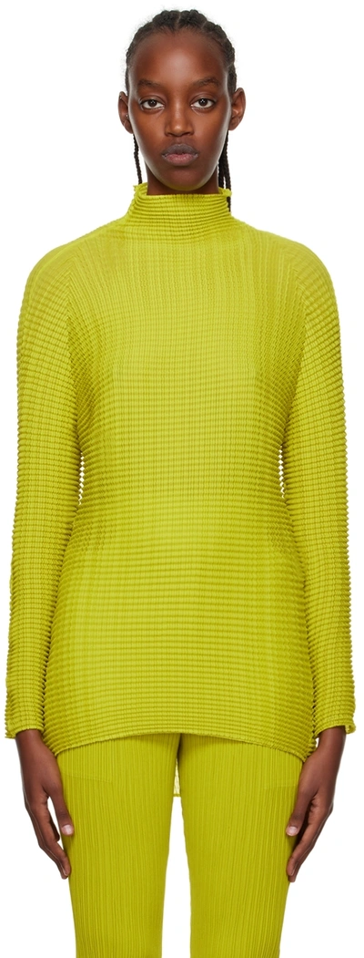 Issey Miyake Yellow Wooly Pleats High Neck Top