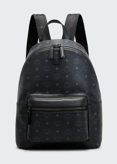 Mcm Men's Logo Monogram Medium Leather Backpack In Black