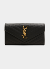 Saint Laurent Ysl Monogram Large Flap Wallet In Grained Leather In Black