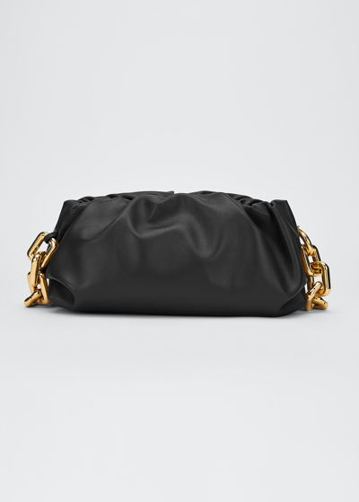 Bottega Veneta Medium Ruched Napa Chain Pouch Bag In Black/gold