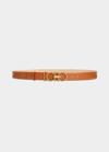 Ferragamo New Torchon Gancini Leather Belt In Brown Gold