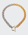 Ben-amun Two-tone Double Circle Links Necklace In Yellow/silver