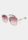 Chloé Semi-rimless Square Metal Sunglasses W/ Detachable Charms In Gold/blue