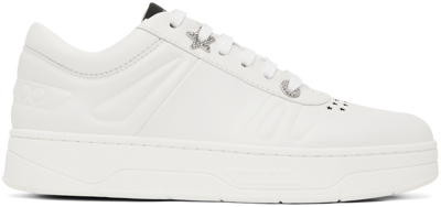 Jimmy Choo Hawaii Crystal-embellished Perforated Leather Sneakers In White