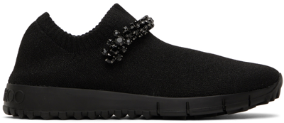 Jimmy Choo Verona Knit Crystal-strap Trainer Sneakers In Black