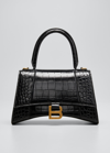 Balenciaga Hourglass Small Croc-embossed Top-handle Bag In Black