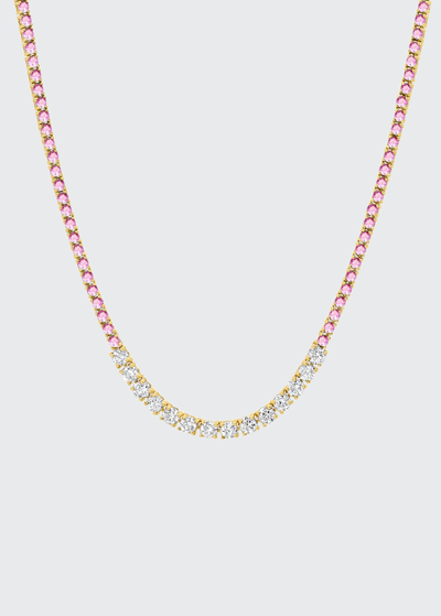 Jennifer Meyer Small 4-prong Pink Sapphire Tennis Necklace With Diamond Accents In Yellow Gold In Yg
