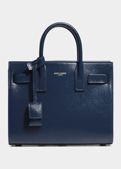 Saint Laurent Sac De Jour Nano Shiny Leather Satchel Bag In Blue Char
