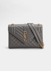 Saint Laurent Envelope Triquilt Medium Ysl Shoulder Bag In Grained Leather In Storm