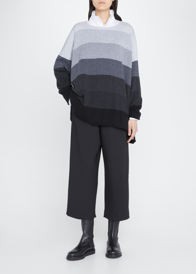 Eskandar Striped A-line Bateau-neck Sweater (long Length) In Greys