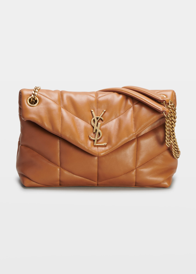 Saint Laurent Puffer Small Ysl-logo Padded Leather Shoulder Bag In Miel Dark