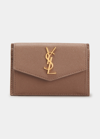 Saint Laurent Ysl Flap Top Leather Envelope Wallet In Taupe