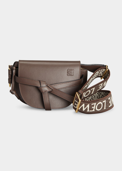 Loewe Gate Mini Canvas Jacquard-trimmed Leather Shoulder Bag In Chocolate