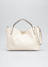 Valentino Garavani Rockstud Calfskin Small Tote Bag In Light Ivory