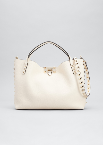 Valentino Rockstud Calfskin Small Tote Bag In Light Ivory