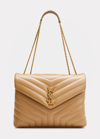 Saint Laurent Loulou Puffer Medium Ysl Flap Shoulder Bag In 2357 Natural Tan