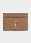 Saint Laurent Ysl Grain De Poudre Leather Card Case, Golden Hardware In 2346 Taupe