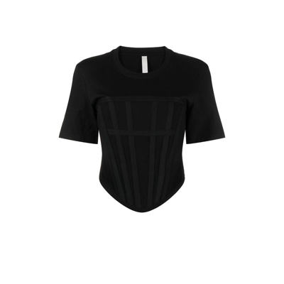 Dion Lee Ribbed Corset Detail Crewneck Short Sleeve T-shirt In Black