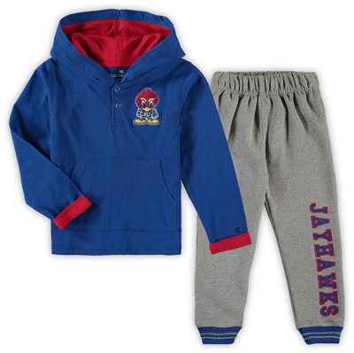 Colosseum Kids' Toddler  Royal/heathered Gray Kansas Jayhawks Poppies Hoodie And Sweatpants Set
