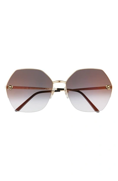 Cartier 62mm Gradient Oversize Geometric Sunglasses In Gold