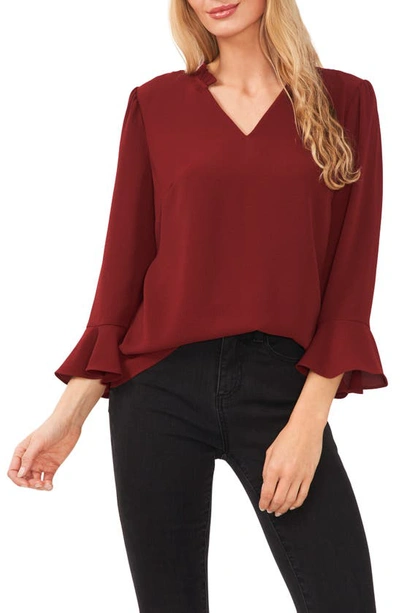 Cece Ruffle Cuff Crepe Top In Claret Red