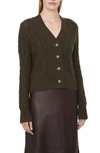 Vince Triple Braid Cable Wool & Cashmere Cardigan In Black Leaf