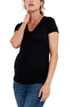 A Pea In The Pod Ruched Scoop Neck Maternity/postpartum Top In Black