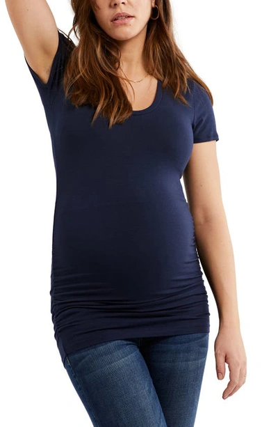 A Pea In The Pod Luxe Side Ruched V-scoop Maternity T Shirt In Navy