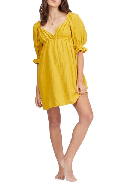 Billabong Perfect Paradise Puff Sleeve Smocked Cotton Gauze Babydoll Dress In Yellow