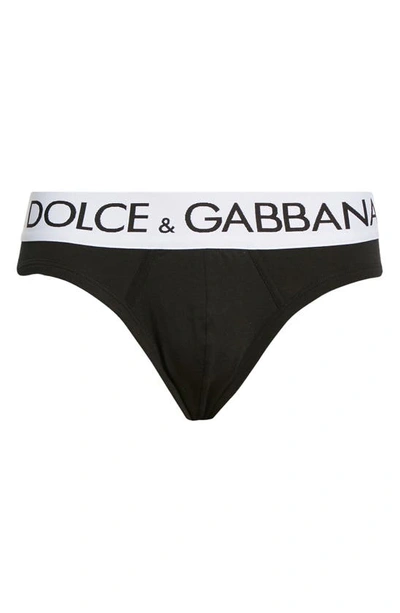 Dolce & Gabbana Logo Band Stretch Cotton Briefs In Black