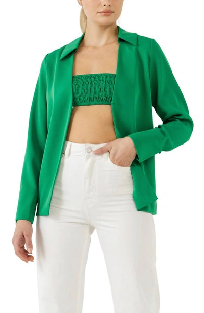 Grey Lab Collared Open Suit Top In Green