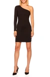 Susana Monaco Asymmetric Ruched Side-tie Mini Dress In Black