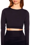 Susana Monaco Shirred Long Sleeve Crop Top In Midnight