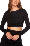 SUSANA MONACO SHIRRED LONG SLEEVE CROP TOP