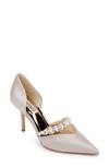 Badgley Mischka Nathalie Satin Crystal-band Pumps In Champagne Textile